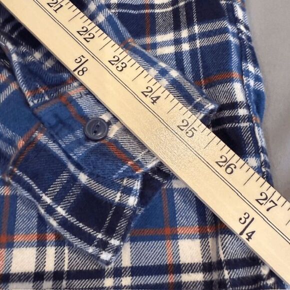 J. Crew Men's Flannel Shirt Blue White Orange Plaid Soft Size Medium - Picture 10 of 11